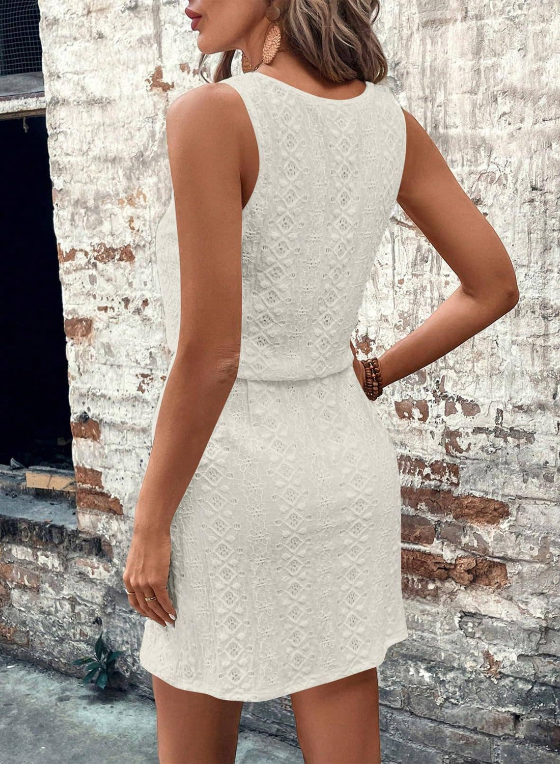 Sleeveless Lace Drawstring Dress
