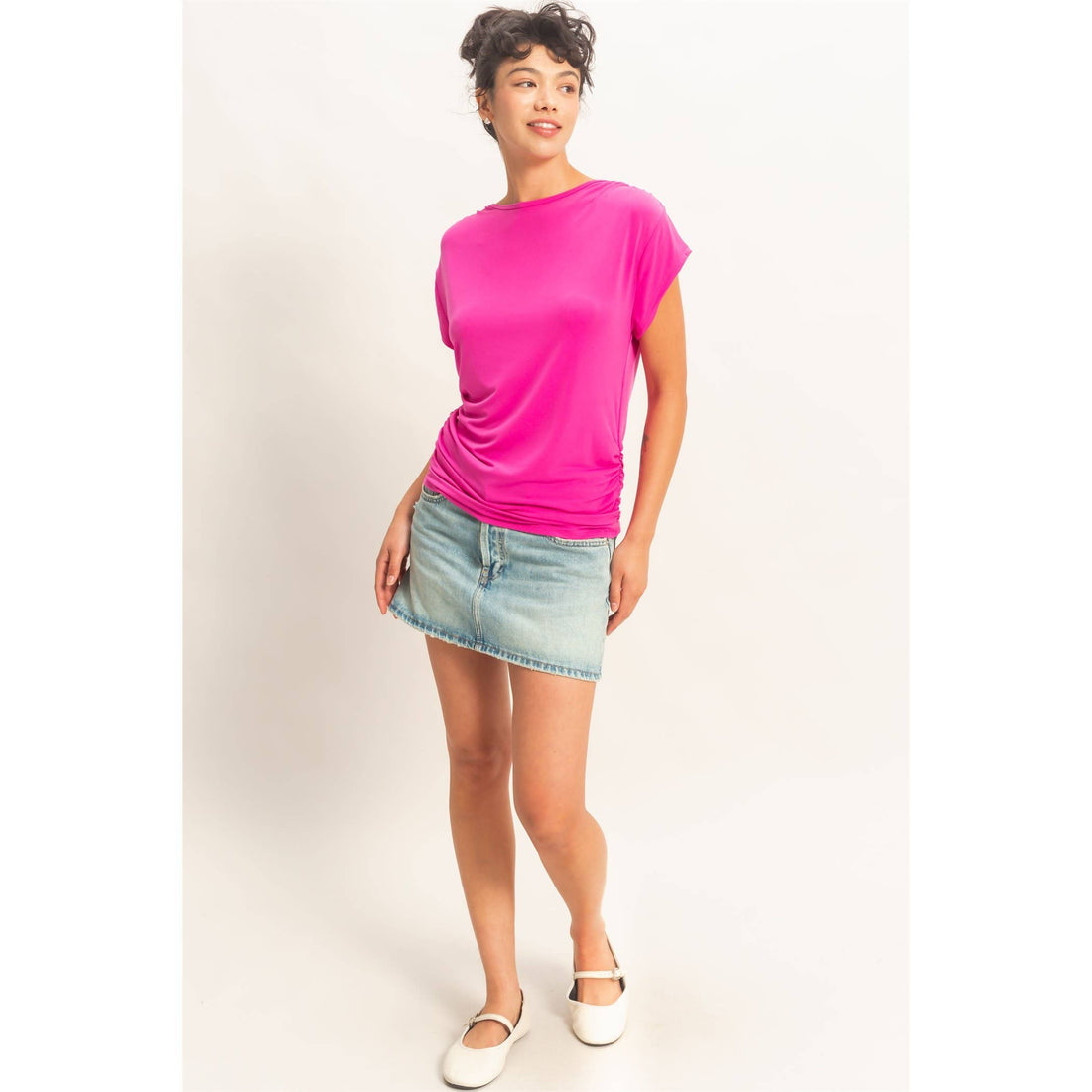 Cowl Back Draped Cap Sleeve Top