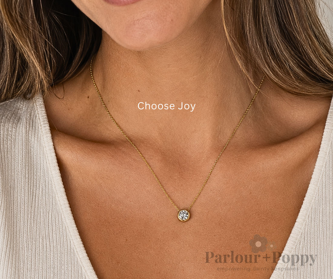 Choose Joy Reversible Smiley Face Necklace in Gold