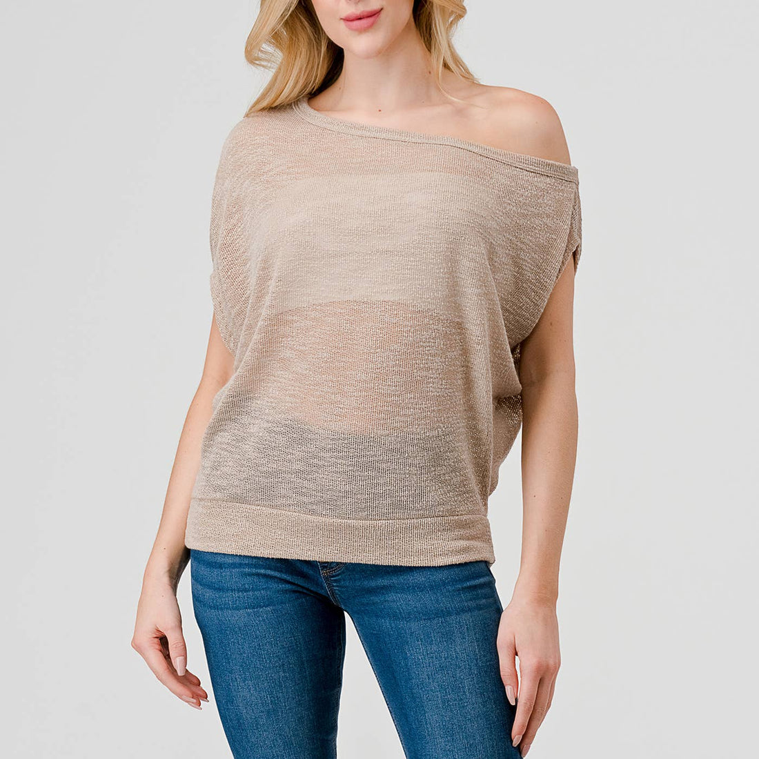 Off-Shoulder Knitted Short Sleeve Dolman