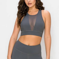 Deep V-Neck Mesh Activewear Sports Bra