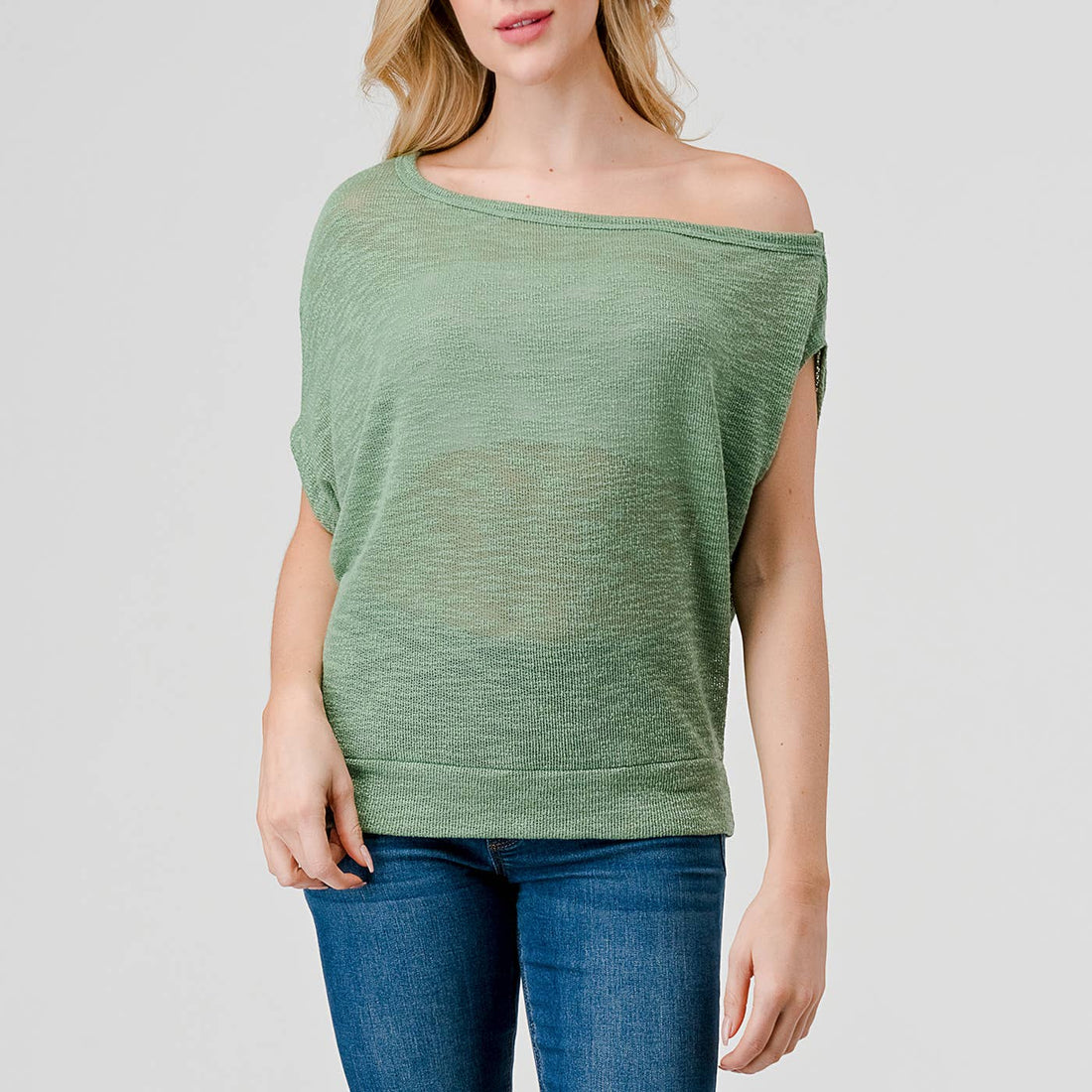 Off-Shoulder Knitted Short Sleeve Dolman