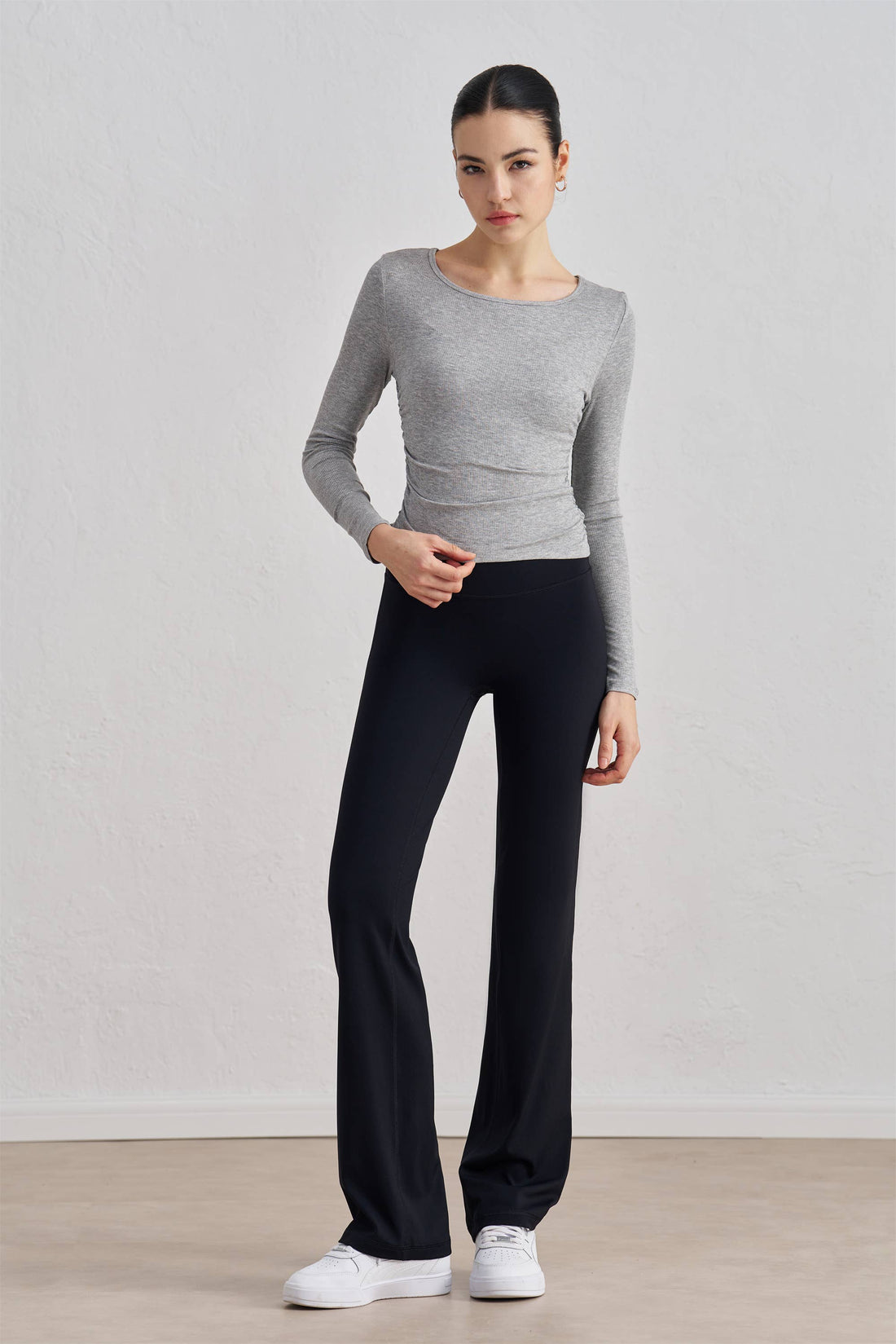 Julia Side Ruched Ribbed Long Sleeve Top