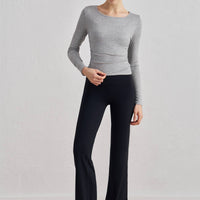 Julia Side Ruched Ribbed Long Sleeve Top