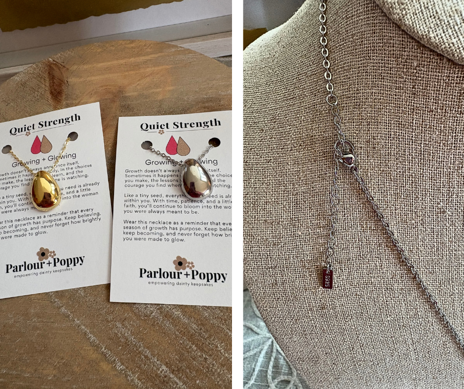 Quiet Strength "Growing and Glowing" Bean Necklace in Silver and Gold