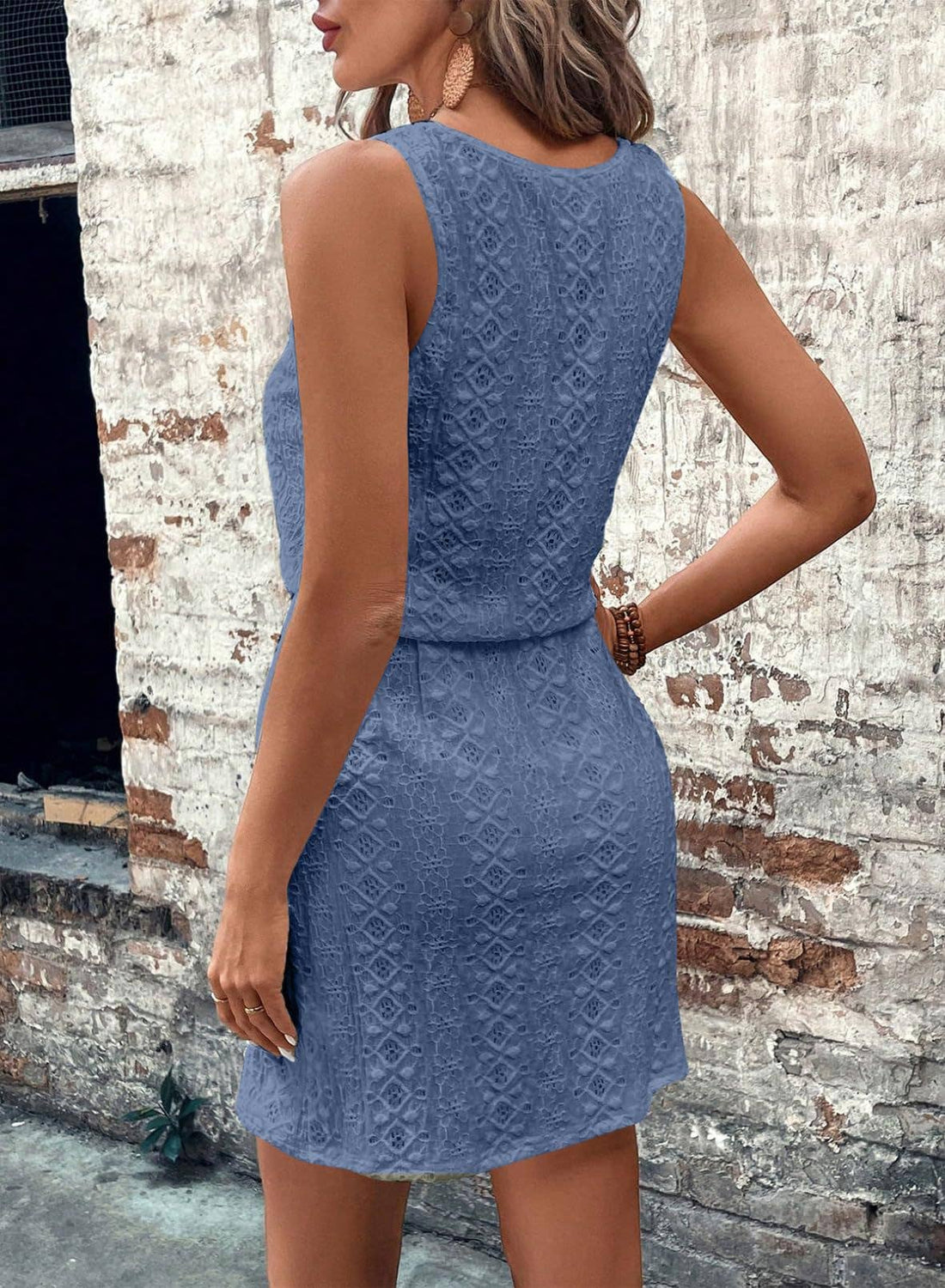 Sleeveless Lace Drawstring Dress