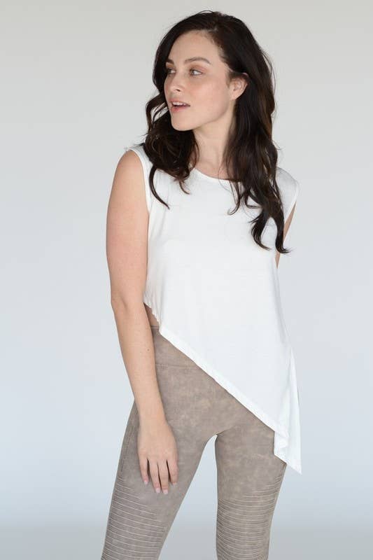 Asymmetrical Hem Knit Athleisure Top