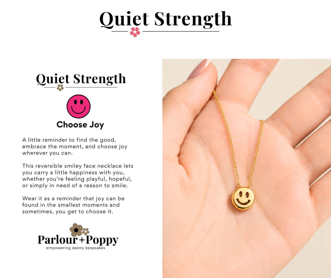 Choose Joy Reversible Smiley Face Necklace in Gold