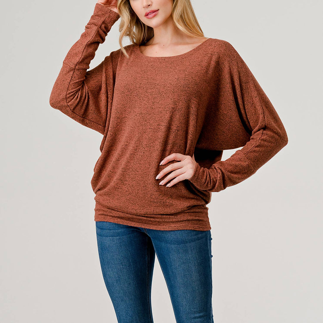 Round Neck Brushed Knit Longsleeve Dolman