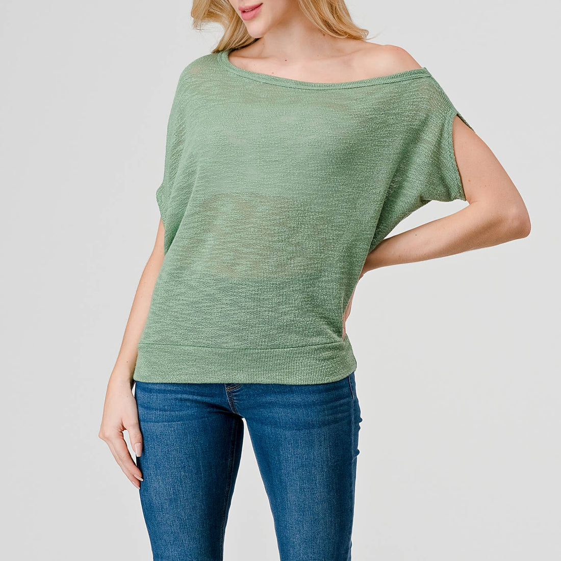 Off-Shoulder Knitted Short Sleeve Dolman