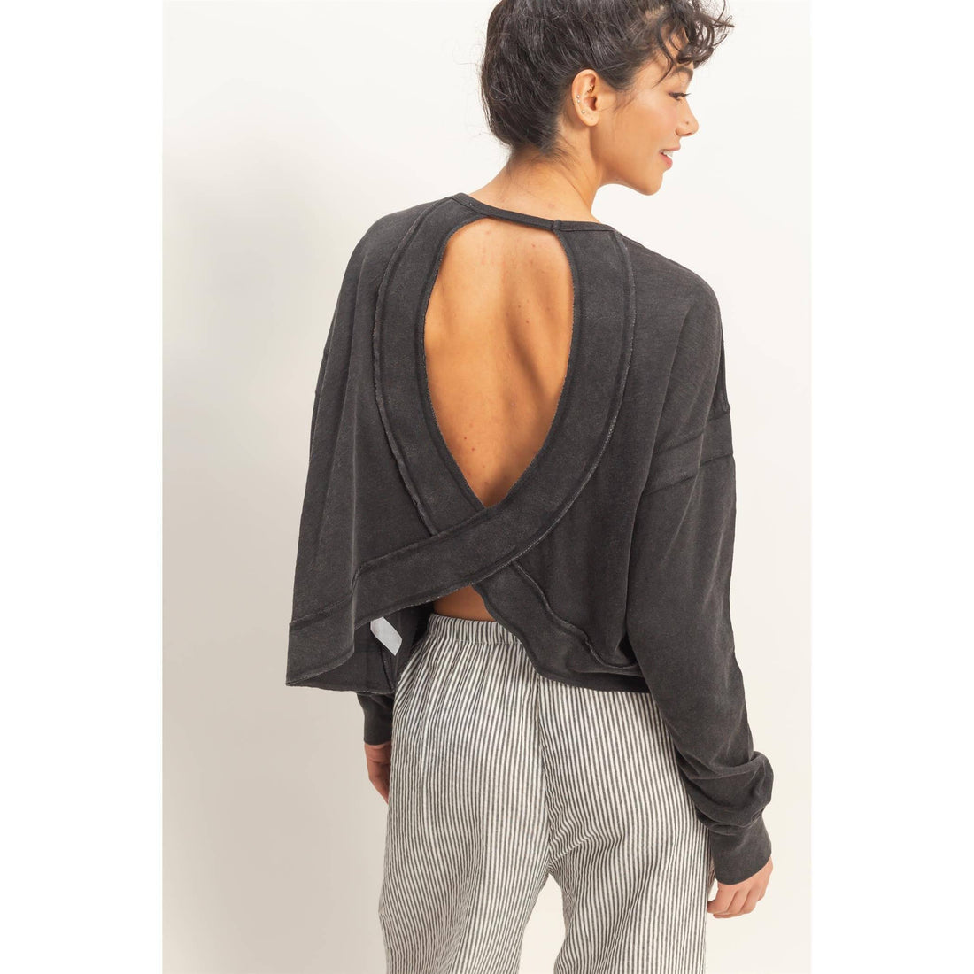 Cross Detail Open Back Long-Sleeve Top