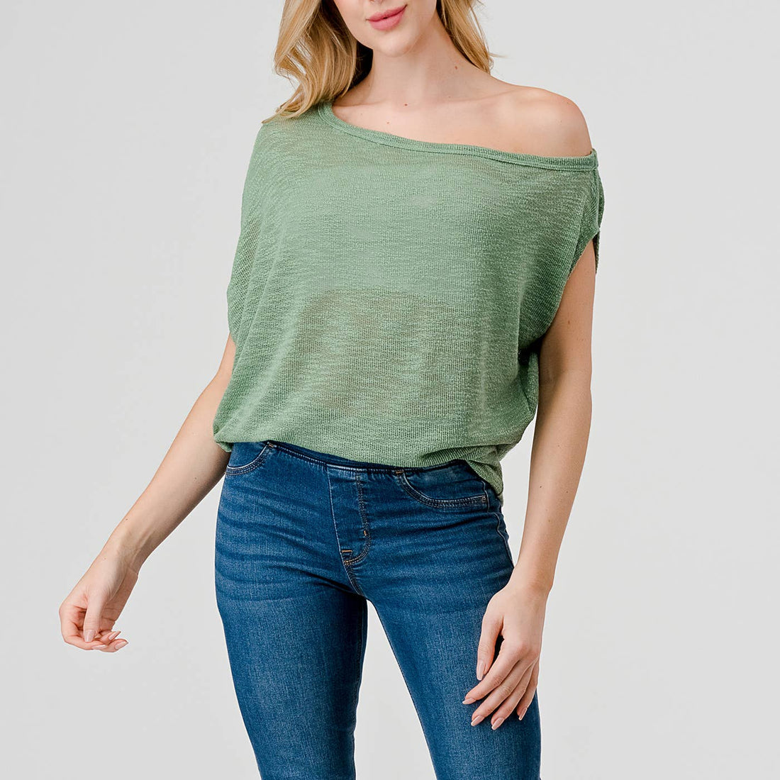 Off-Shoulder Knitted Short Sleeve Dolman