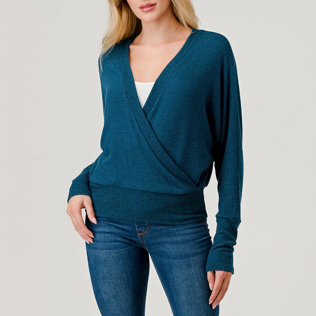Surplice Crossover Brushed Knit Top