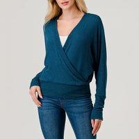 Surplice Crossover Brushed Knit Top