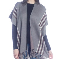 Knitted Cape with Fringe and Leaf Design on the Back
