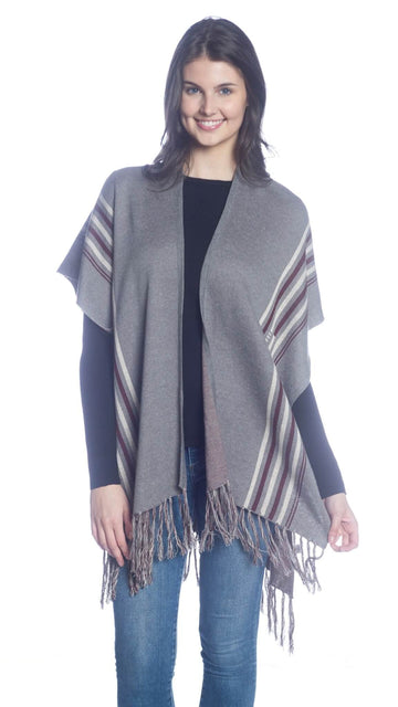 Knitted Cape with Fringe and Leaf Design on the Back
