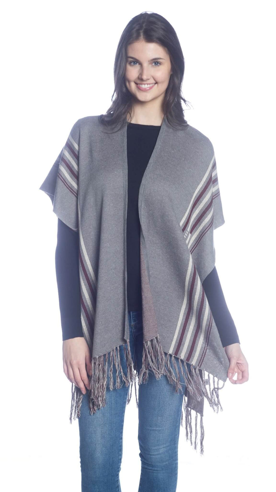 Knitted Cape with Fringe and Leaf Design on the Back