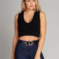 C'est Moi Bamboo  V-Neck Ribbed Top