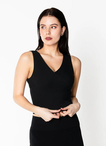 C'est Bamboo Ribbed S/Less Wrap Top