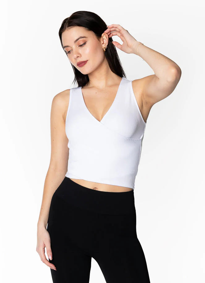 C'est Bamboo Ribbed S/Less Wrap Top