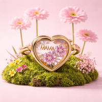 Heart Shaped Charm Ring with Flowers