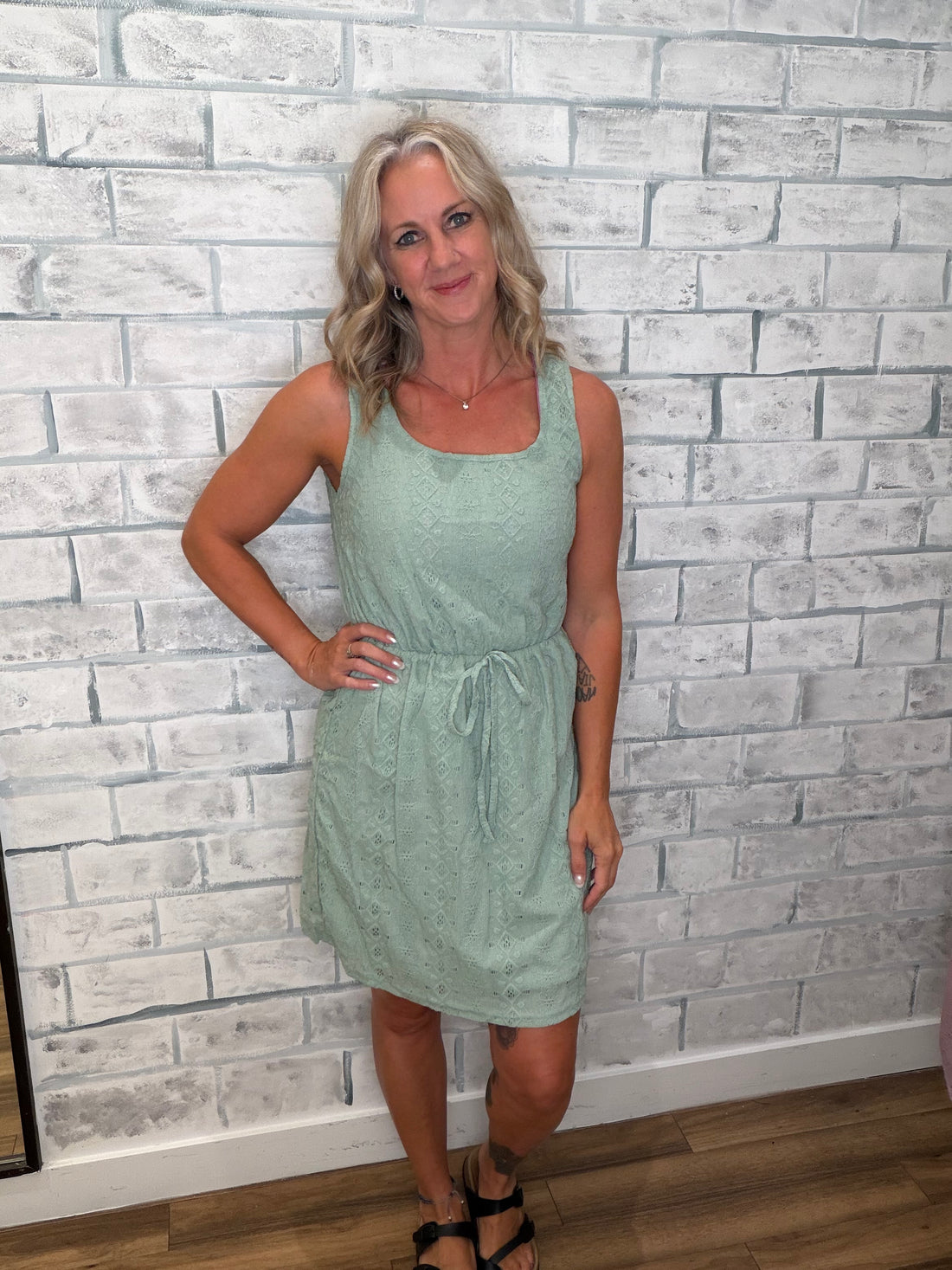 Sleeveless Lace Drawstring Dress