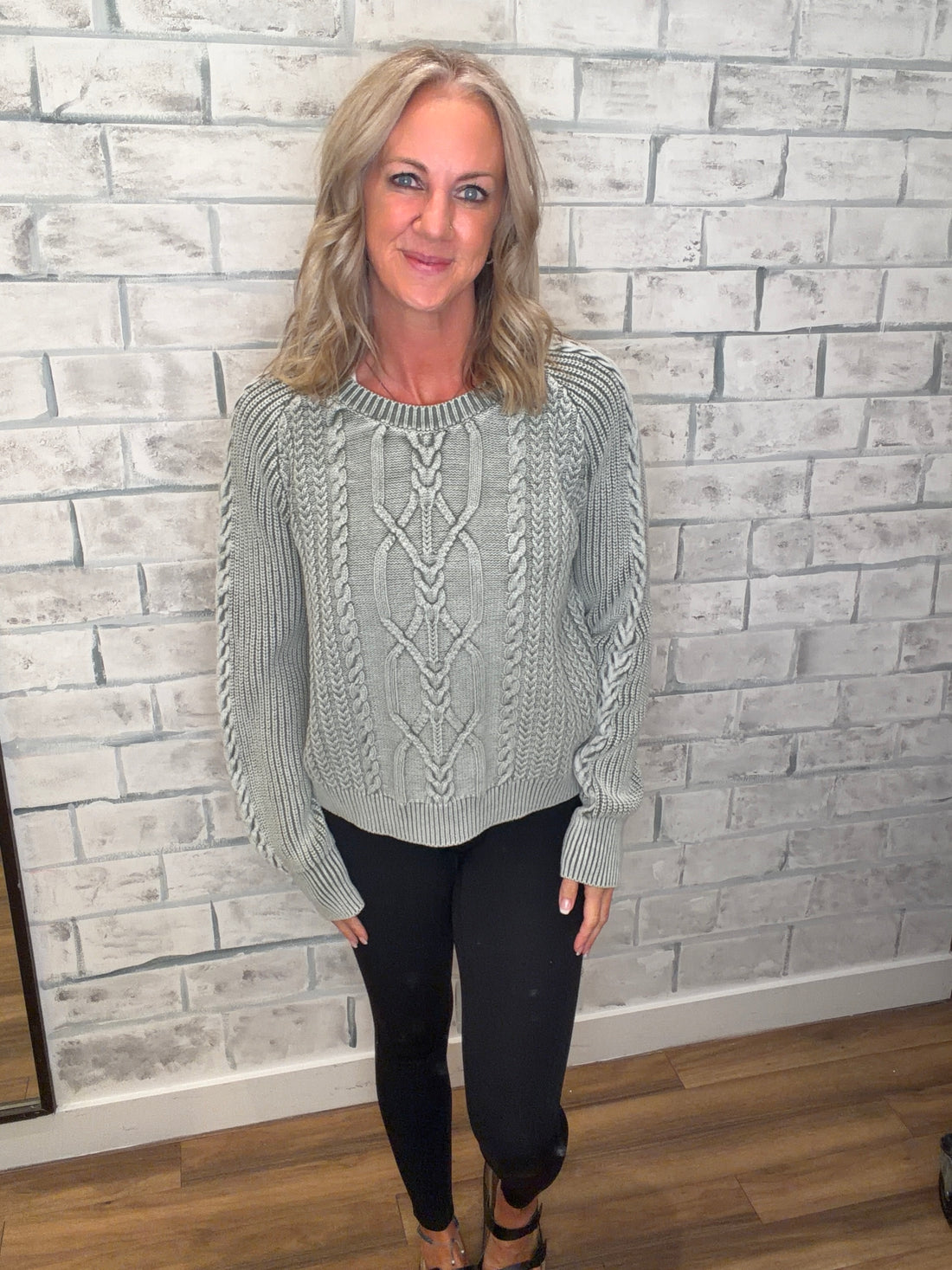 Washed Cable Knit Sweater