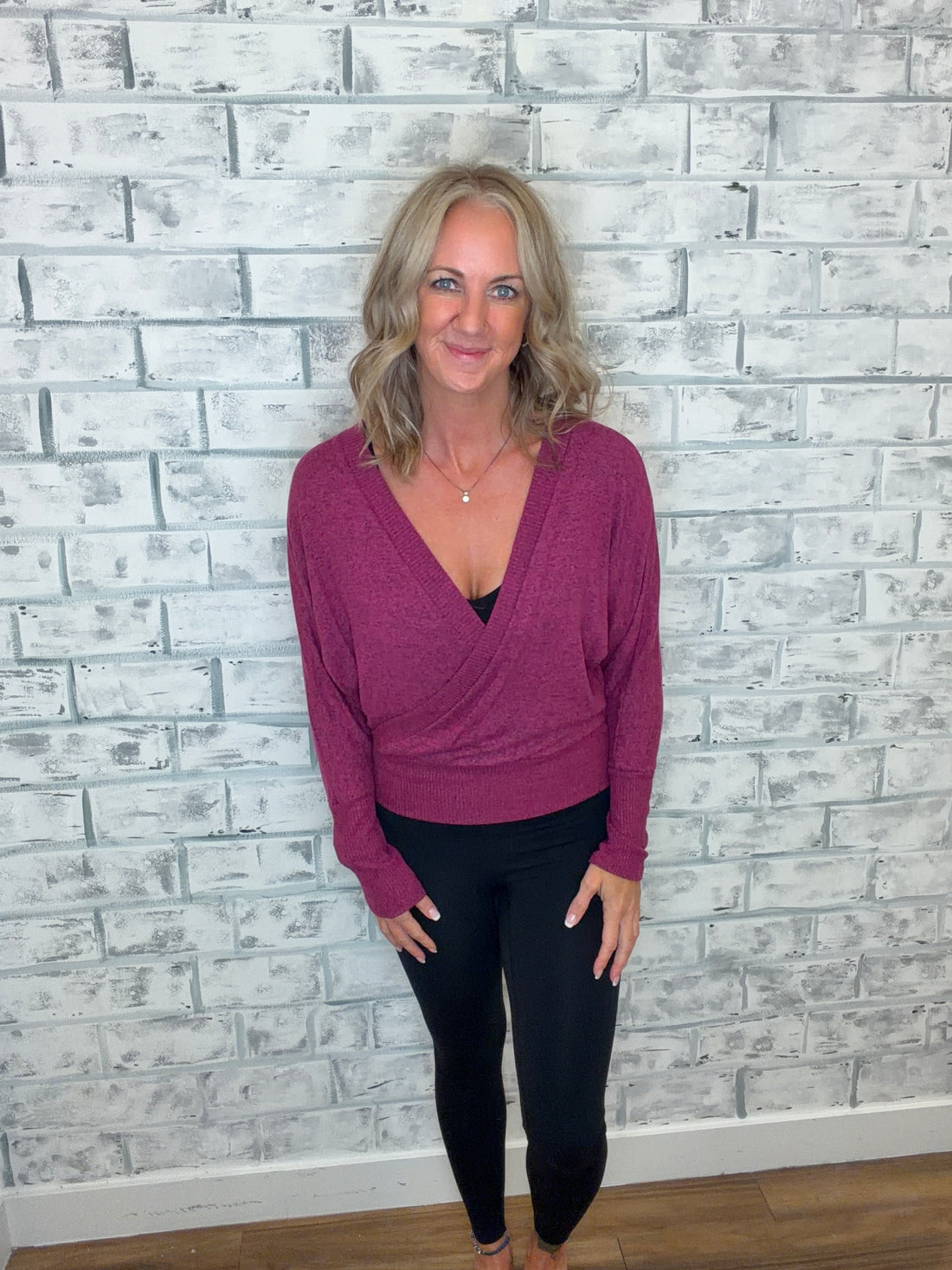 Surplice Crossover Brushed Knit Top