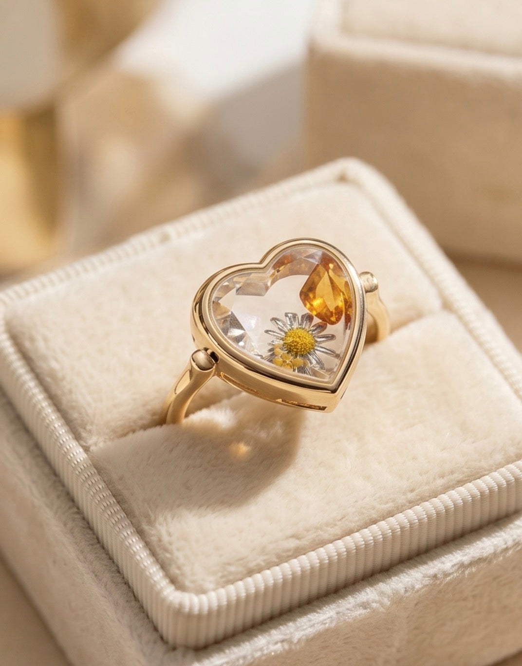 Heart Shaped Charm Ring in a box