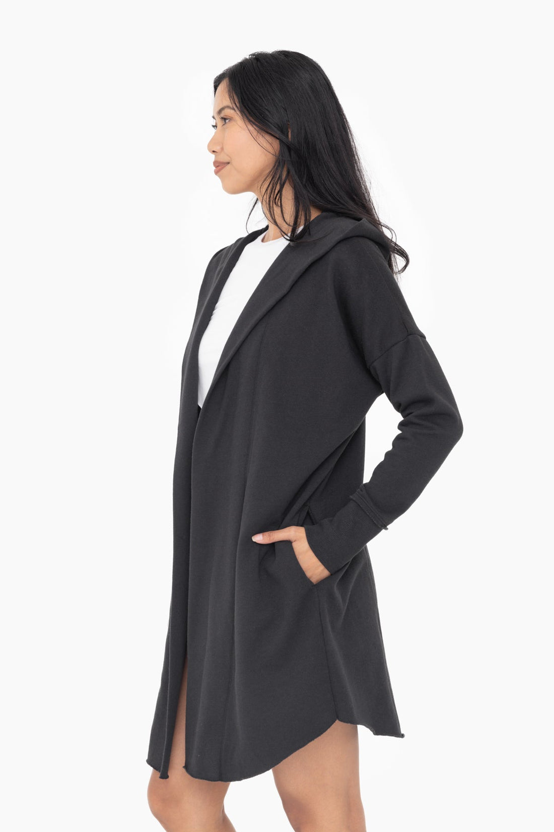 Open Front Longline Hooded Cardigan
