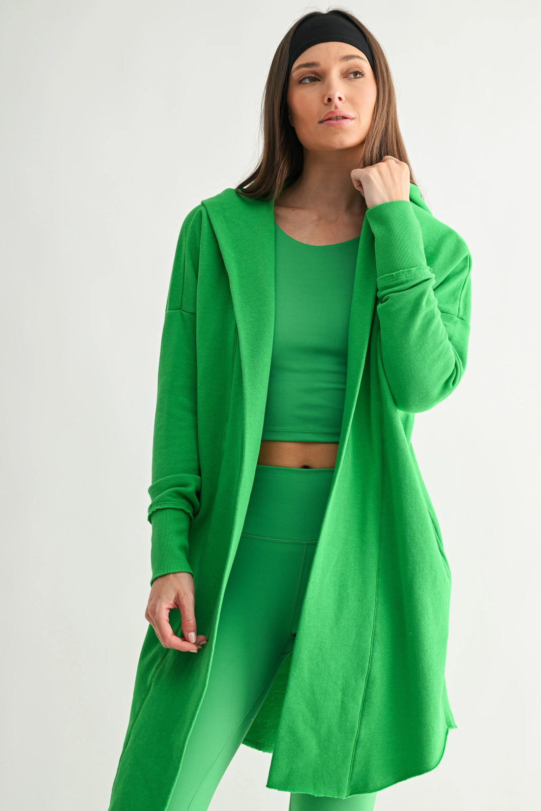 Open Front Longline Hooded Cardigan