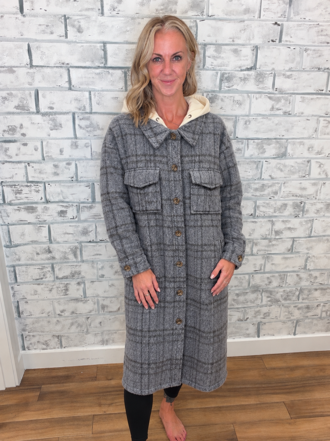 Plaid Hooded Long Jacket