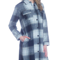 Long Body Button-Up Shirt Jacket with Chest and Side Seam Pockets