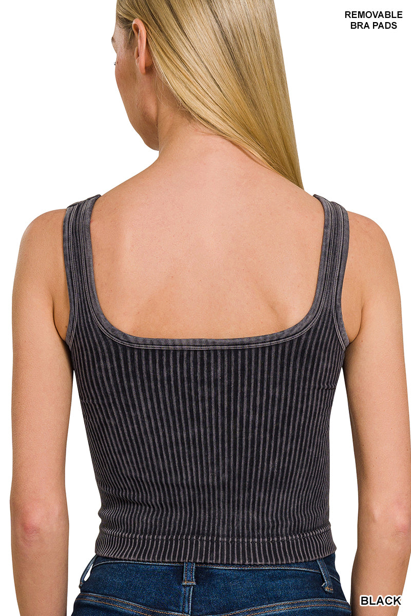 Stone Washed Padded Ribbed Crop Tank