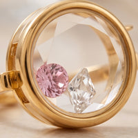 Memory Locket Oval Ring with Faceted Crystal - Adjustable Charm Holder
