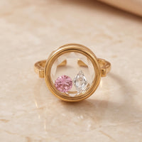 Memory Locket Oval Ring with Faceted Crystal - Adjustable Charm Holder