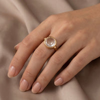 Memory Locket Oval Ring with Faceted Crystal - Adjustable Charm Holder