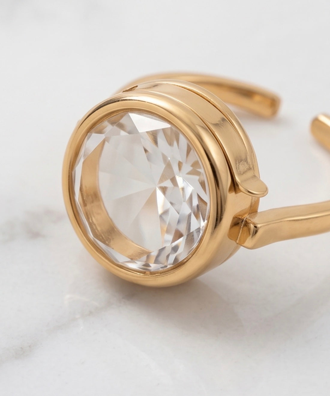 Memory Locket Oval Ring with Faceted Crystal - Adjustable Charm Holder