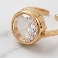 Memory Locket Oval Ring with Faceted Crystal - Adjustable Charm Holder