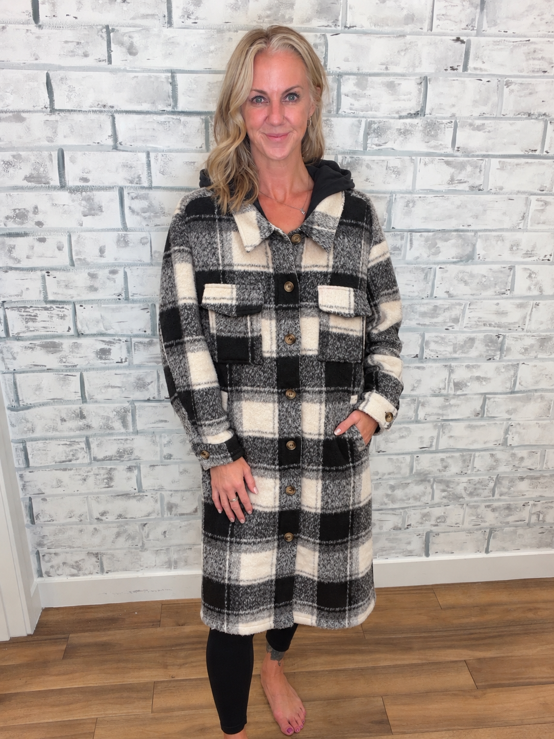 Plaid Hooded Long Jacket