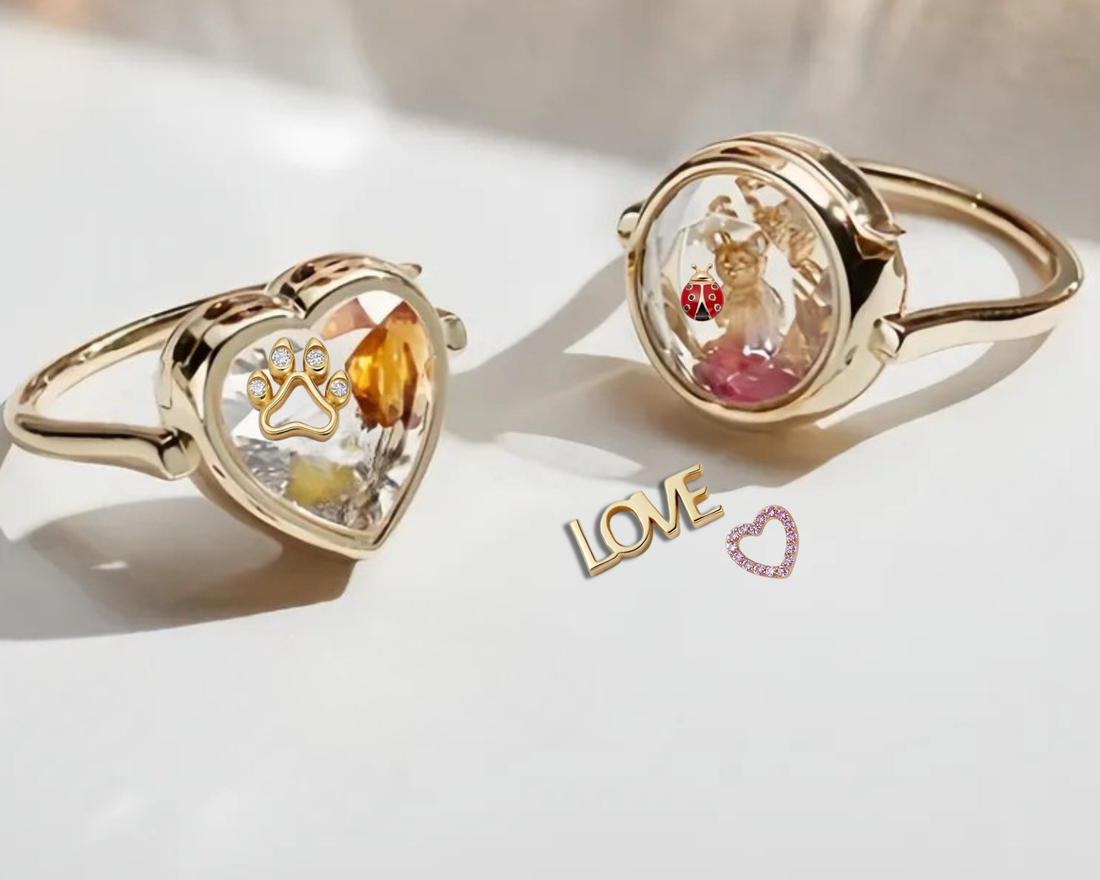 Memory Locket Oval Ring with Faceted Crystal - Adjustable Charm Holder