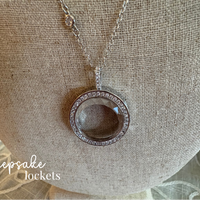 Crystal Round Memory Locket Fancy Chain Necklace