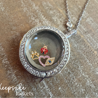 Crystal Round Memory Locket Fancy Chain Necklace