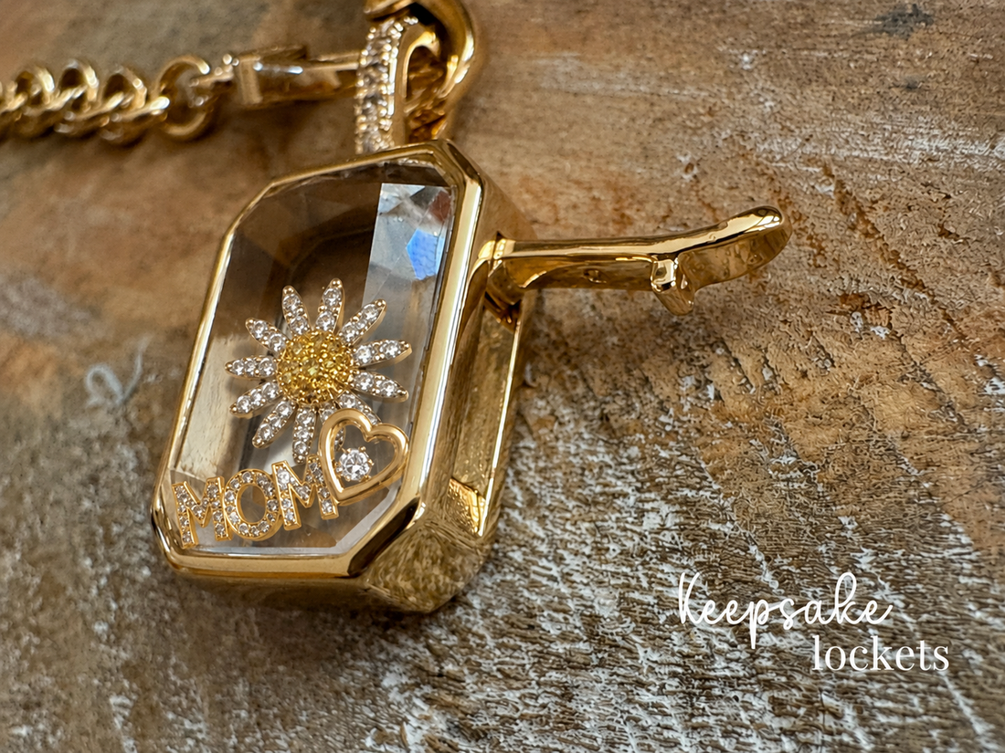 Square Glass Keepsake Double Clasp Locket Necklace