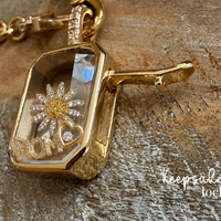 Square Glass Keepsake Double Clasp Locket Necklace