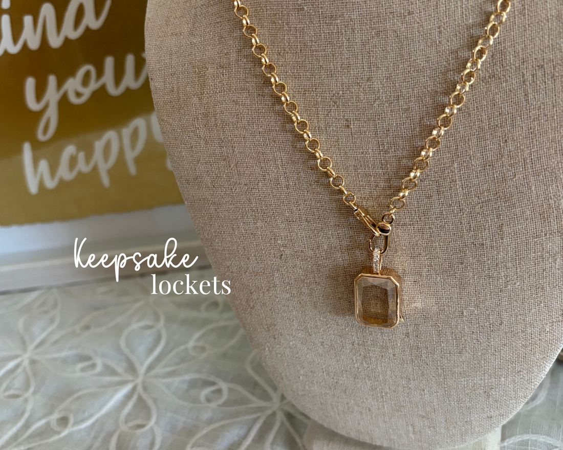 Square Glass Keepsake Double Clasp Locket Necklace