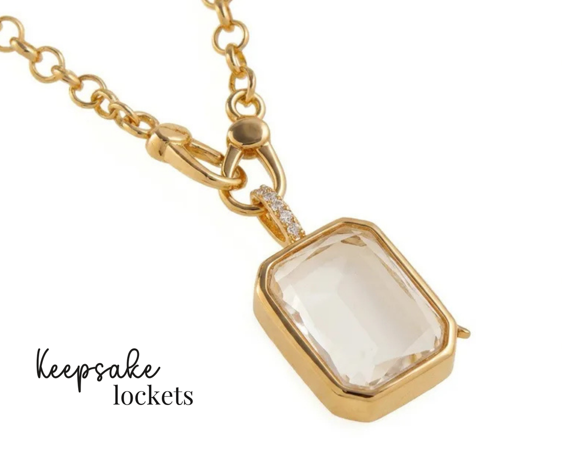 Square Glass Keepsake Double Clasp Locket Necklace