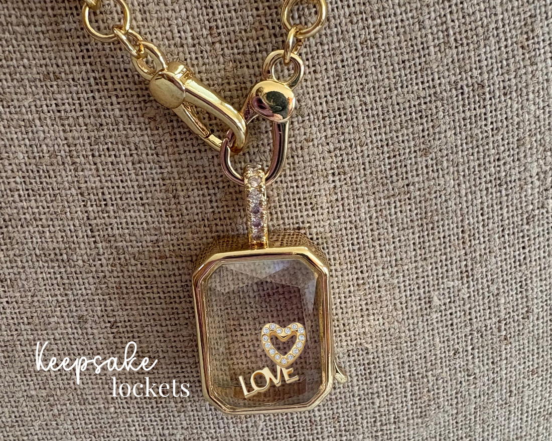 Square Glass Keepsake Double Clasp Locket Necklace
