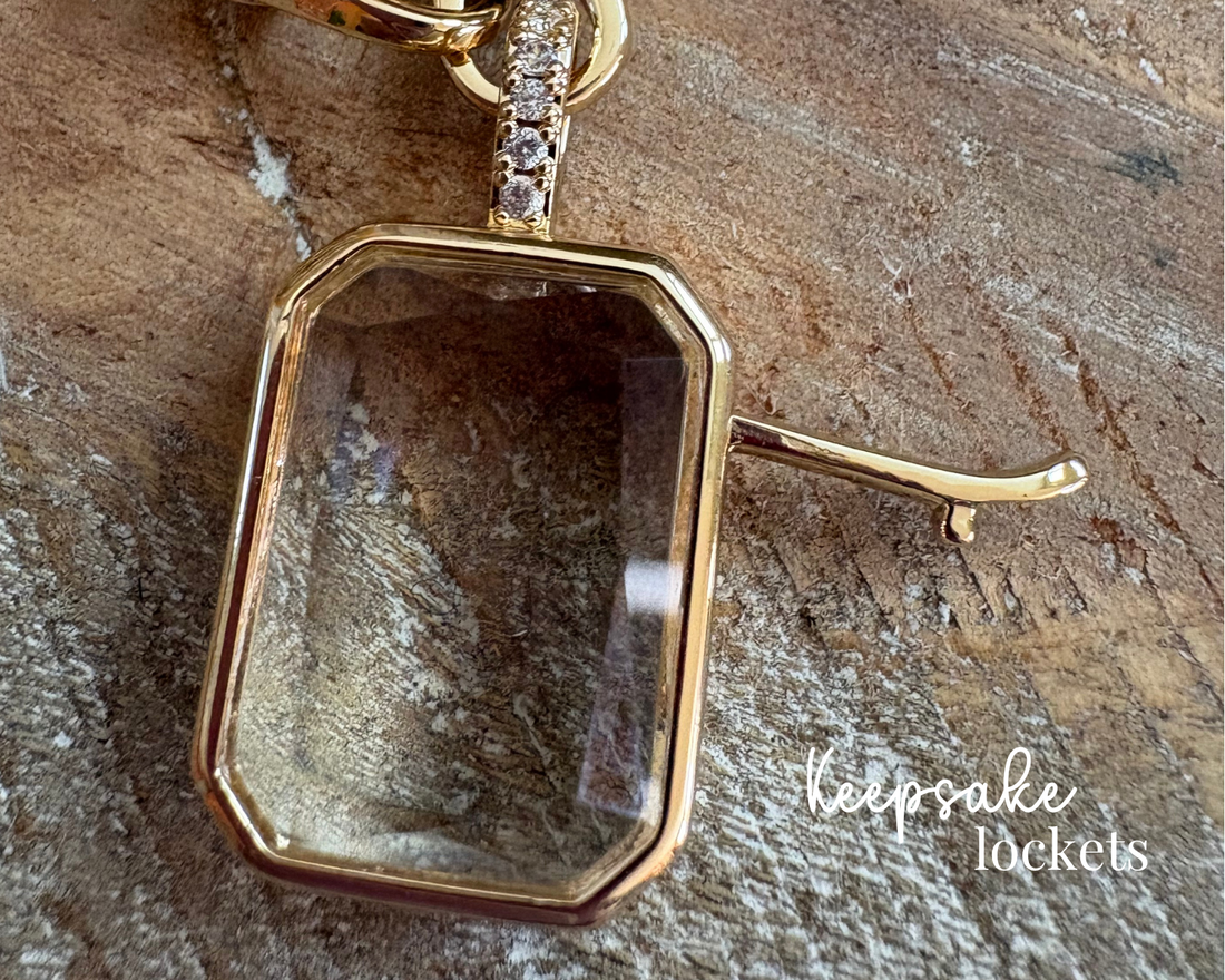 Square Glass Keepsake Double Clasp Locket Necklace
