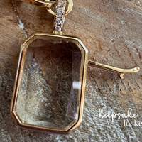 Square Glass Keepsake Double Clasp Locket Necklace